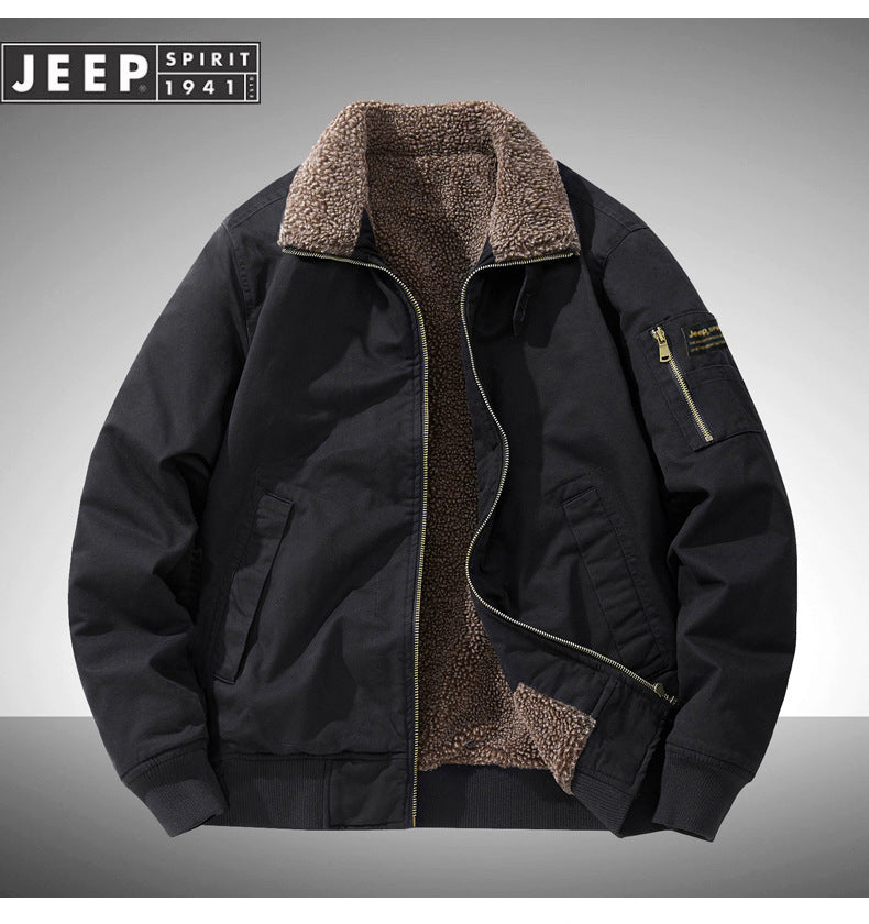 Winter Fleece-lined Thick Cotton Lapel Casual Loose Plus Size Overalls