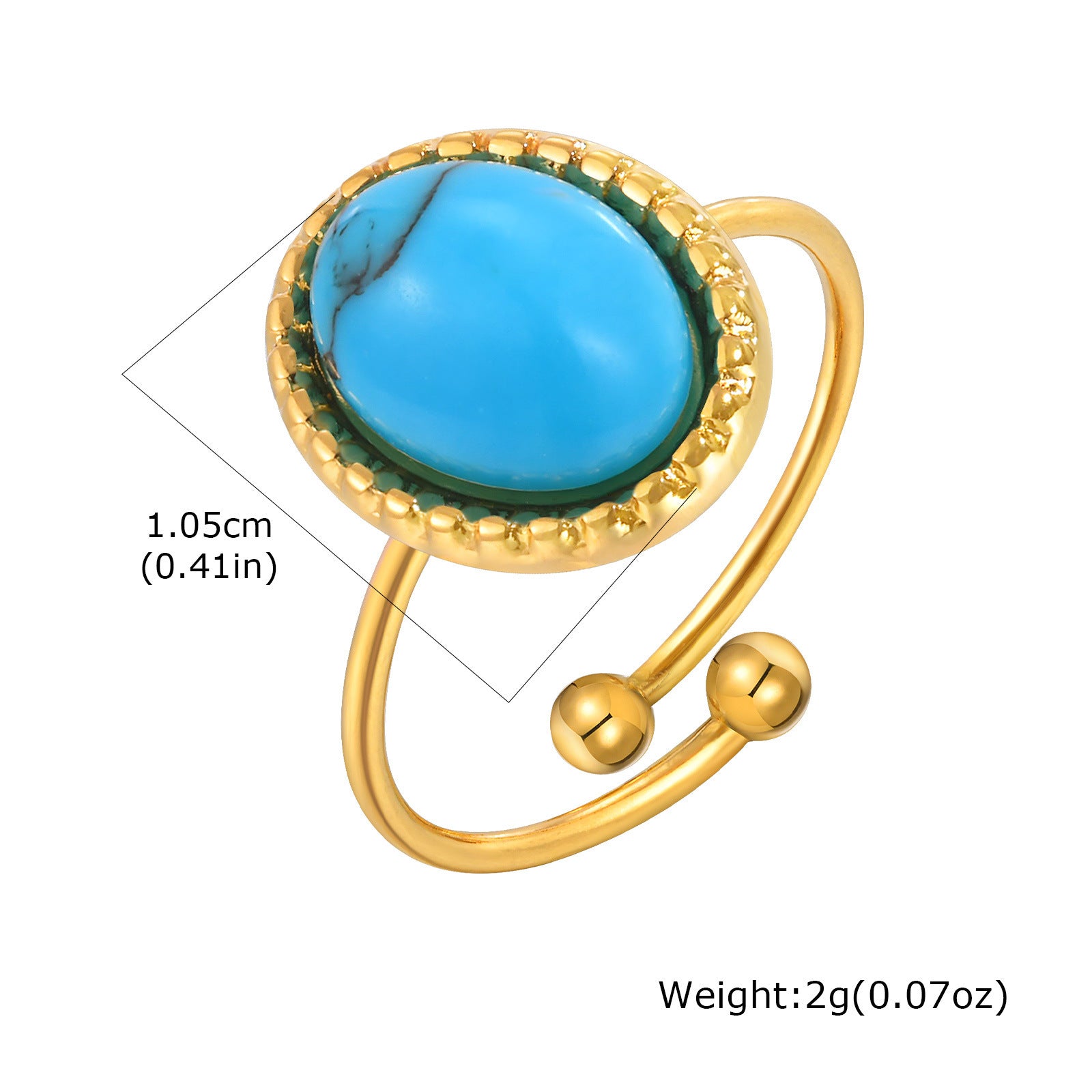 Fashion Jewelry Stainless Steel Oval Opal Turquoise Open Gold Ring