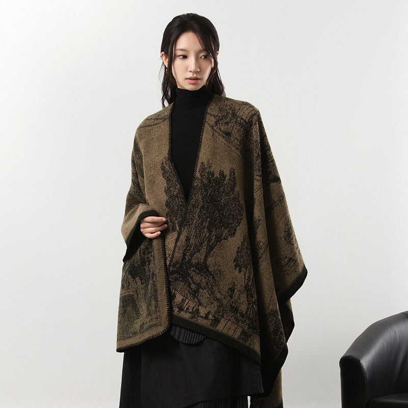 Simple dark cashmere coat, warm