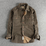 Мужская рубашка с длинными рукавами в стиле ретро American Retro Trend Stripes из хлопчатобумажной ткани, комфортный и повседневный комбинезон