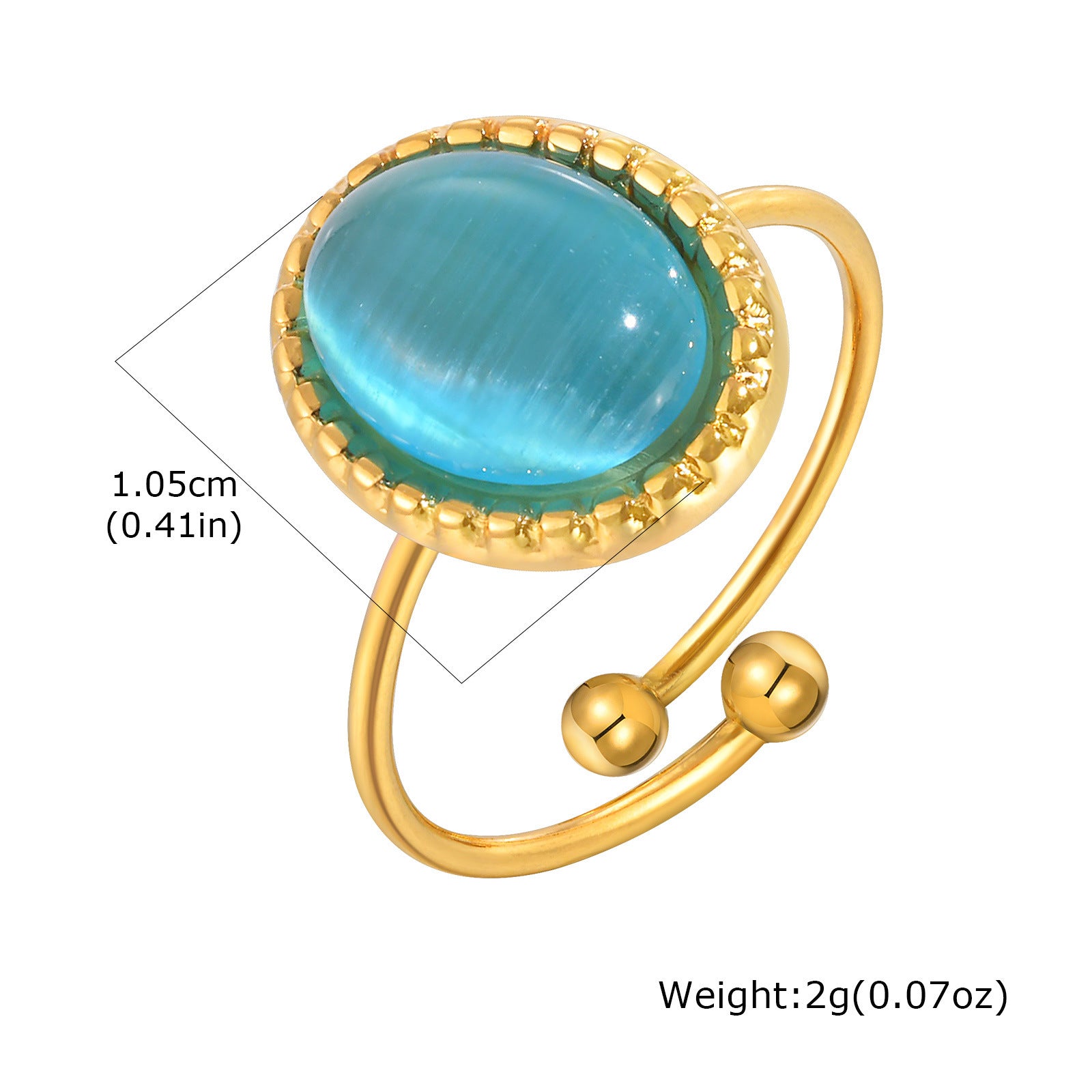 Fashion Jewelry Stainless Steel Oval Opal Turquoise Open Gold Ring