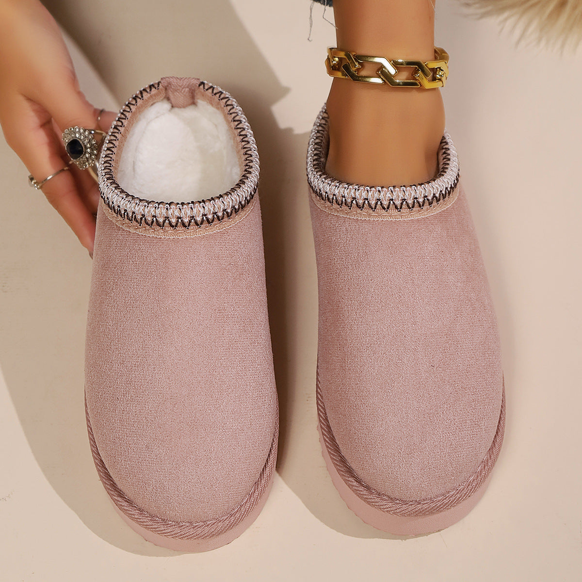 Women's Indoor Warm Plush Non-slip Thick-soled Cotton Slippers