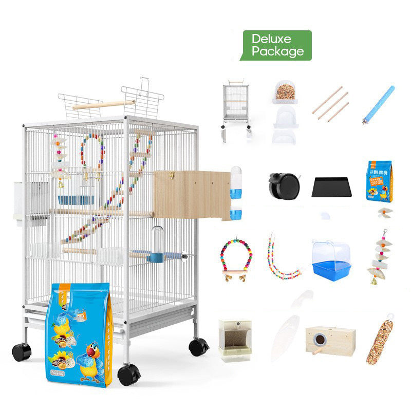 Қафаси паррандаи Parrot Xuanfeng бо Feeder Toy алаф лона чорводорӣ қуттии