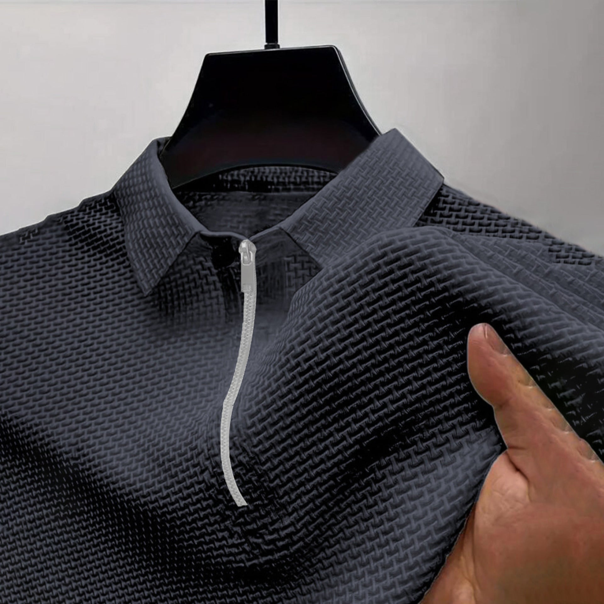 High-end Mesh Ice Silk T-shirt Half Zipper
