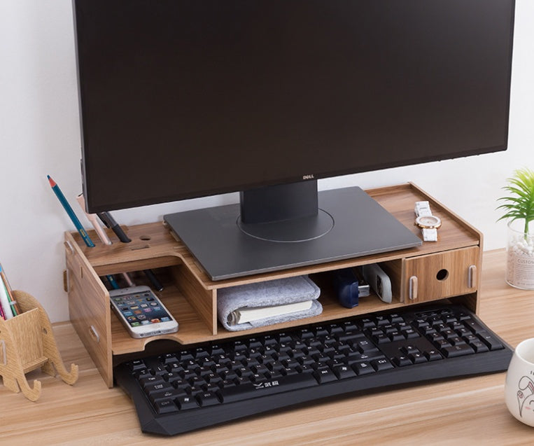 LCD monitor increased rack with drawer computer base bracket wooden storage desktop computer rack
