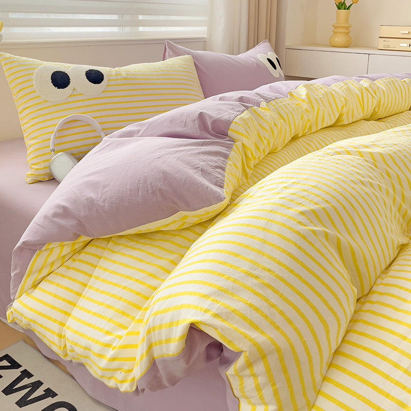 Big Eyes Four-piece Bedding Set Sanding Duvet Cover Bedding Suit