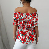 Off-shoulder Short-sleeved Shirt Double-layer Ruffled Women's Clothing
