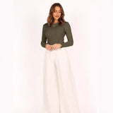 Round Neck Long Sleeve Slim Fit Shoulder Rib Women's Top