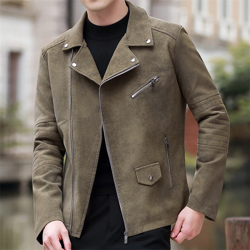 Fashionable Velvet Leather Coat With Collar For Men Suit