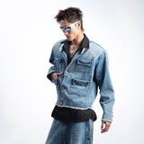 Men's American Style Denim Coat with Retro Gradient Effect
