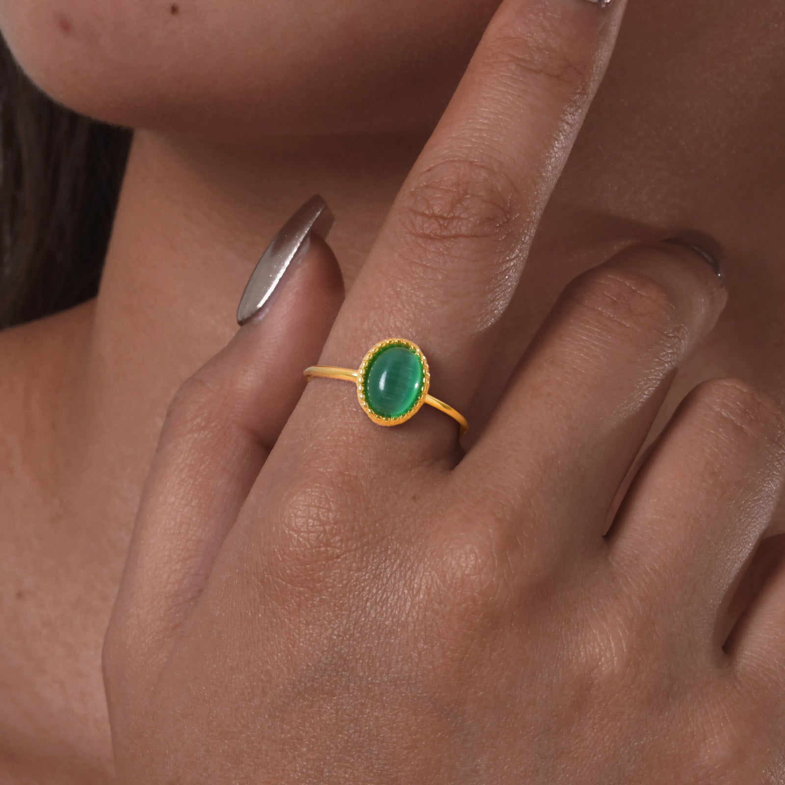 Fashion Jewelry Stainless Steel Oval Opal Turquoise Open Gold Ring