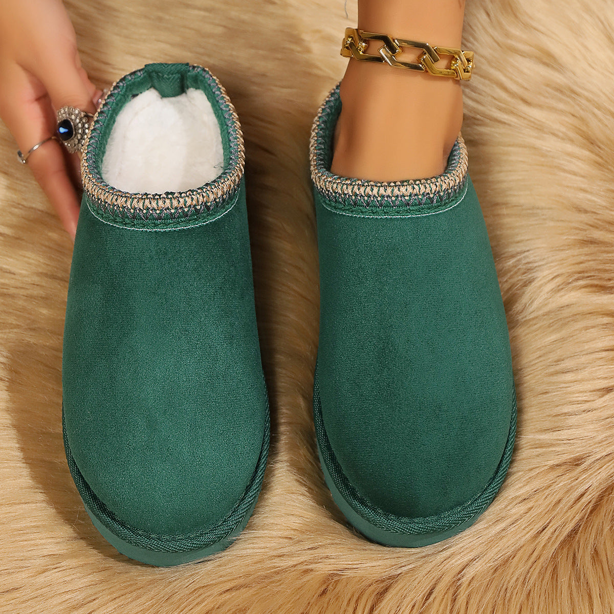Women's Indoor Warm Plush Non-slip Thick-soled Cotton Slippers