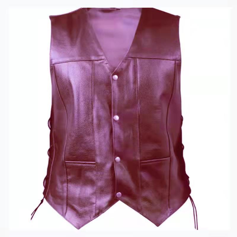 Мужская одежда Кожаный жилет V-образный вырез однобортный