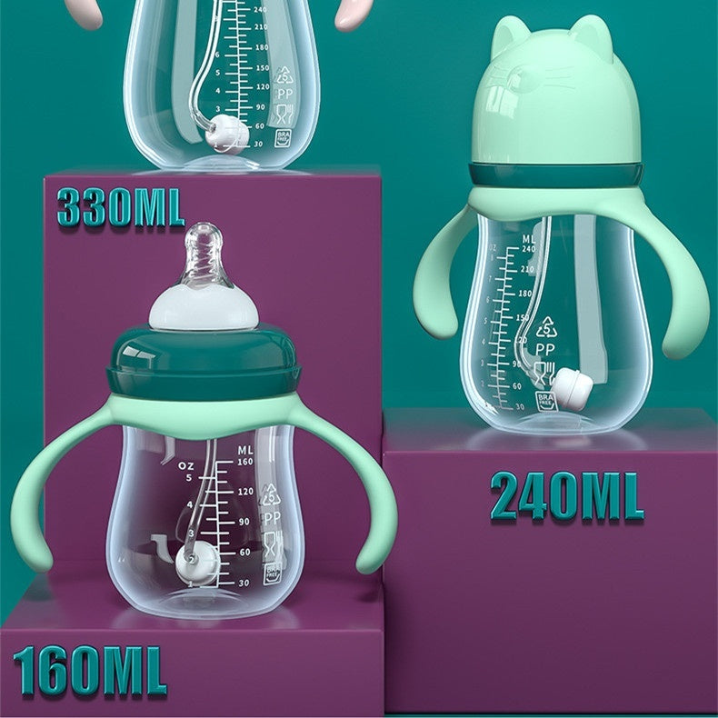 Baby Wide Caliber PP Straw Feeding Bottle Baby Plastic Water And Milk Bottle With Handle