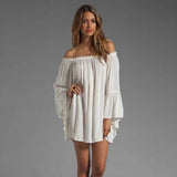 Casual Solid Color Chiffon Elastic Lace Bell Sleeve Dress