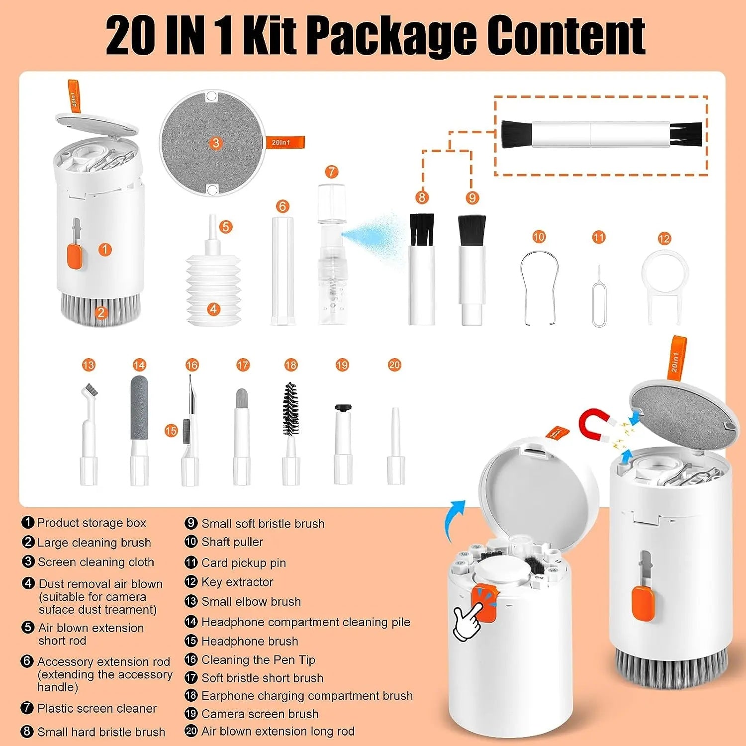 20 In 1 Laptop Phone Screen Cleaner Kit, Computer Keyboard Cleaning Brush For Phone AirPods MacBook iPad, Multifunctional Electronic Device Clean Tool For Camera Tablet Car Screens