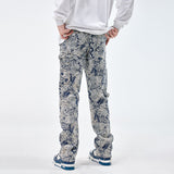 All-matching Loose Fashion Denim Jacquard Pants For Boys