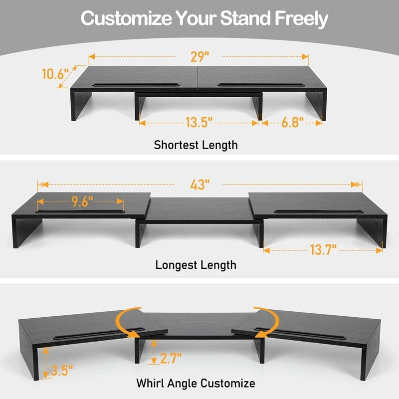 Wooden Dual Screen Computer Monitor Storage Increases Height