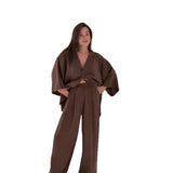 Long Sleeve Cardigan Trousers Solid Color Suit