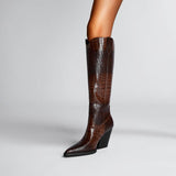 Retro Pointed Stone Pattern Thick Heel Simple Pointed High Heel Shoes