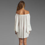 Casual Solid Color Chiffon Elastic Lace Bell Sleeve Dress