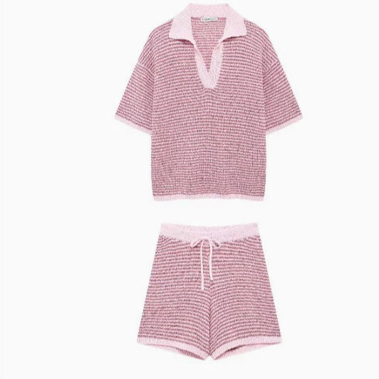 Loose Knitted Top High Waist Knit Shorts Suit