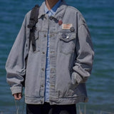 Hooded Stitching Neutral Hong Kong Style Plus Size Denim Coat