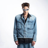 Men's American Style Denim Coat with Retro Gradient Effect