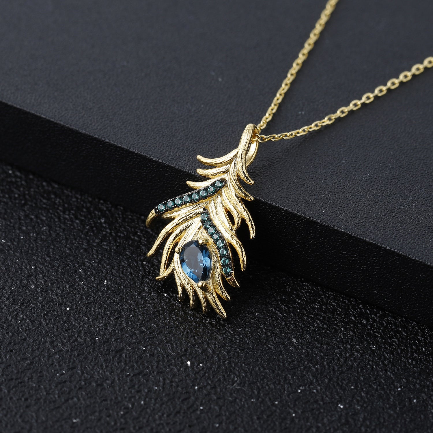 Spot Design London Blue Topaz 925 Silver Making Feather Series Jewelry Set