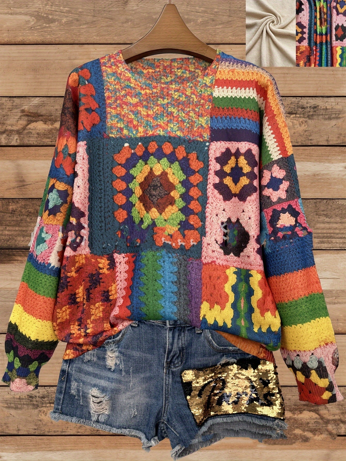 Full Printed Spring And Autumn Pattern All-match Round Neck Long Sleeve Knitted Loose Sweater