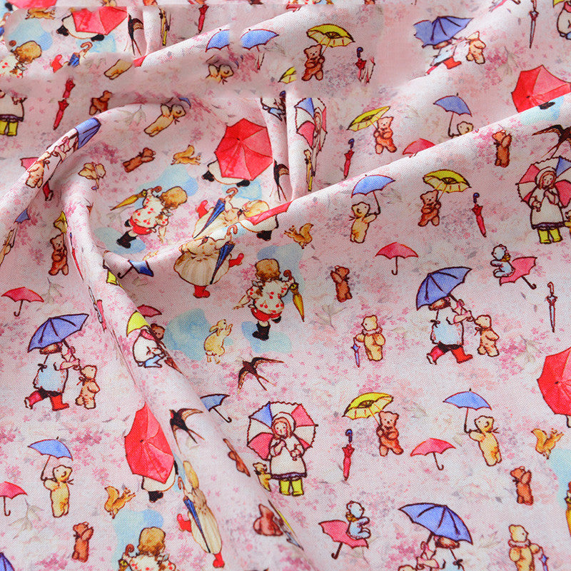 Pure Cotton Cartoon Bear Girl Pastoral Floral Printed And Dyed Fabric