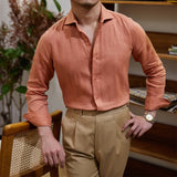 Мужская повседневная однотонная рубашка из хлопка и льна с длинным рукавом