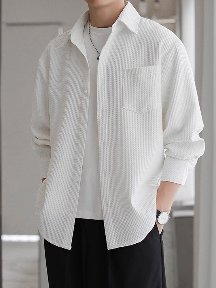 Куртка с воротником-поло из вафельной ткани, свободная мужская рубашка