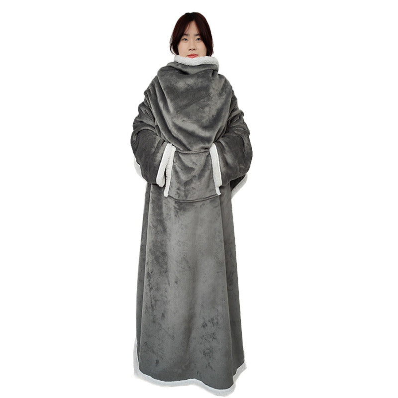 Household Lambswool Wearable Sleeved Warm Large Pocket Lazy Blanket