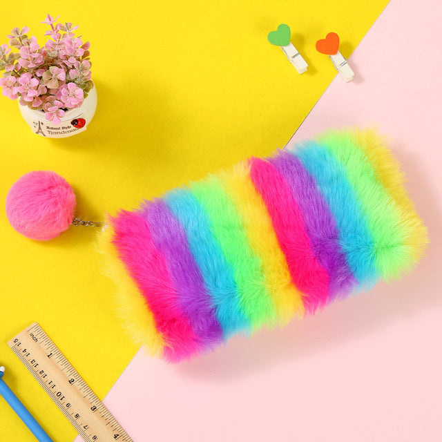 Rainbow plush stationery storage bag