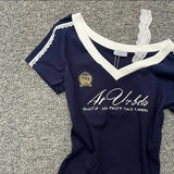 American Hot Girl V-neck Short-sleeved T-shirt Female Summer Advanced