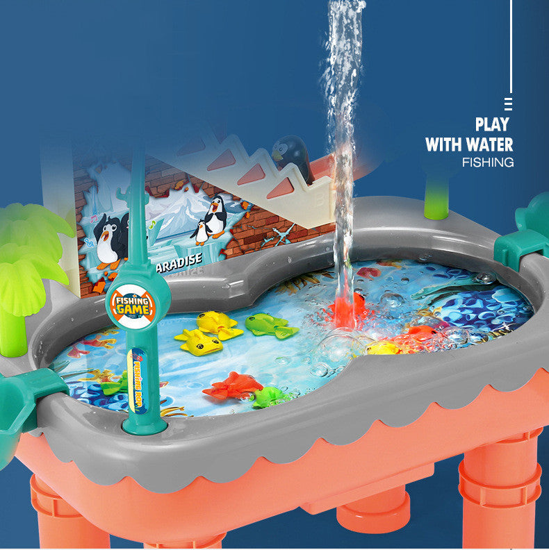 Penguin Climbing Stairs Magnetic Fishing Toy Pool Set Children's Electric Penguin Slide Baby Gifts For Boys And Girls