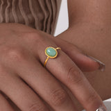 Fashion Jewelry Stainless Steel Oval Opal Turquoise Open Gold Ring