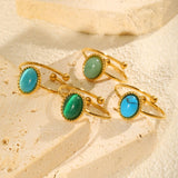 Fashion Jewelry Stainless Steel Oval Opal Turquoise Open Gold Ring