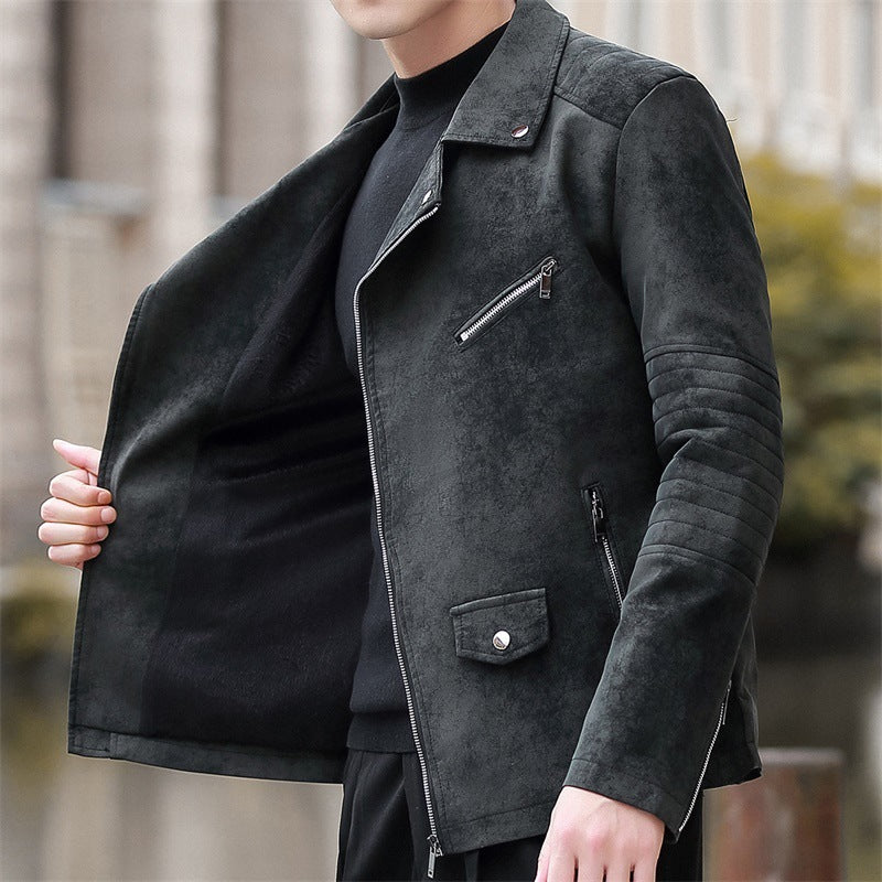 Fashionable Velvet Leather Coat With Collar For Men Suit