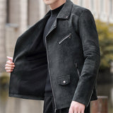 Fashionable Velvet Leather Coat With Collar For Men Suit