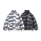 Men's Puffer Jacket with Stand-Up Collar and Full Letters