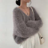 Mink Long-sleeved Knitted Cardigan For Women