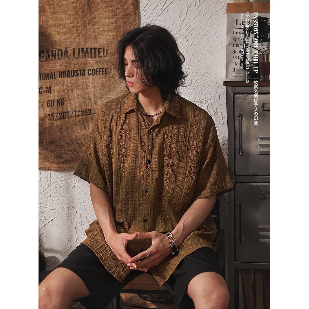 Retro Niche Design Hollow-out Short-sleeved Shirt For Men