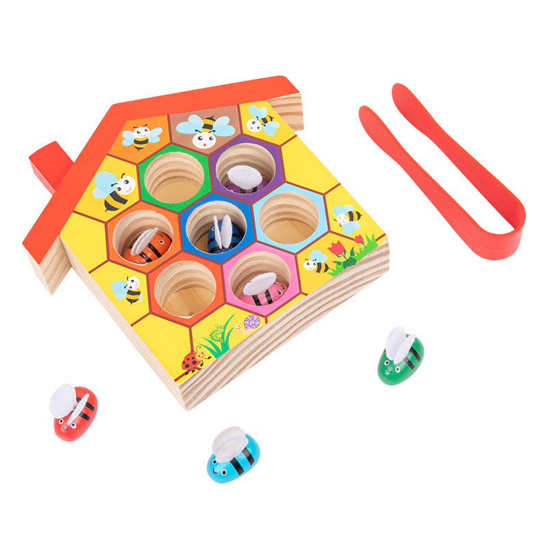 Wooden Children Montessori Education Clamp Toy Hive Game
