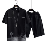 New Cotton Men's Casual Sports Loose Shorts Round Neck T-shirt Suit