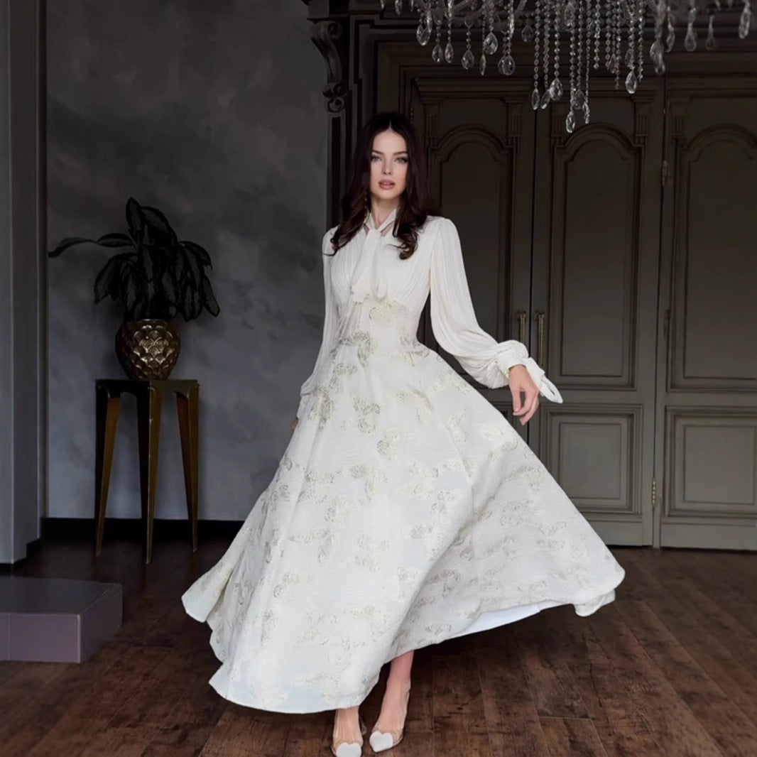 Elegant Long Sleeve Butterfly Bronzing Dress