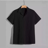 Европейская и американская новая полосатая рубашка с коротким рукавом и воротником-стойкой