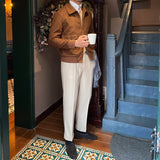 Замшевая куртка-бомбер цвета кофе для мужчин