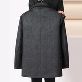 Men's Checked Mid-Length Wool Fleece Coat with Detachable Double Collar